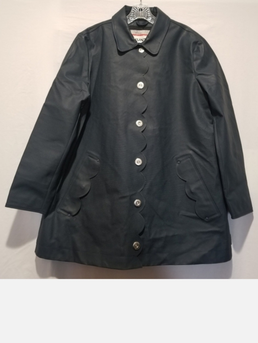 HUNTER Waterproof Rain Coat with Scalloped Edging, Navy, Size L, NWOT